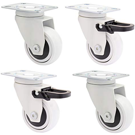 WAGNER Design - 3C - Lenkrollen/Transportrollen/Möbelrollen 4tlg Set - weiß, Softlauffläche, Durchmesser Ø 50 mm, 2 Rollen ohne 2 mit Feststeller, Kugellager, Tragkraft 50 kg/Rolle - 02225104
