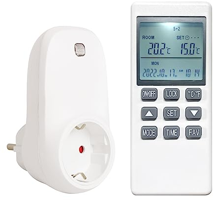 Thermostat Steckerthermostat Steckdosenthermostat mit LCD Display Fernbedienung Temperaturregler Programmierbar Timer für Infrarotheizung Verschiedene Heizgeräte