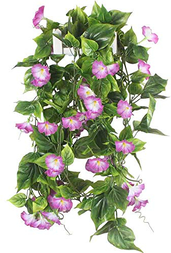 HUAESIN 2pcs Lierre Artificielle Plantes Guirlande 2.1M Plante Artificiel Suspendu Ivy Lierre Artificielle Liseron Décoration pour Jardin Mariage Balcon Clôture Fleurs Violets