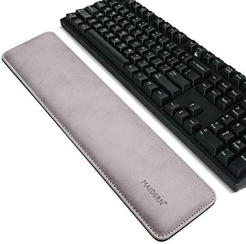 MAIDERN Ergonomic Keyboard Wrist Rest with Memory Foam, 16.5 x 3.7 Inch PU Leather Gaming Keyboard Wrist Guards/Wrist Cushion Support for Computer (Smoke Grey)