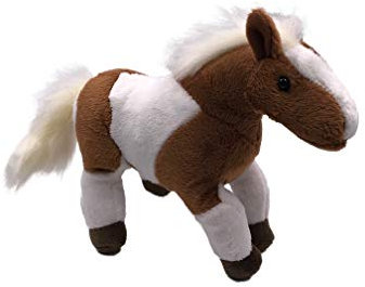 Onwomania Plüschtier Kuscheltier Stoff Tier Pferd braun weiß stehend Western 26 cm