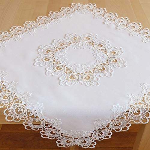 matches21 HOME & HOBBY Tischdecke INES 85 x 85 cm edle Spitzenbordüre Mitteldecke wollweiß Vintage Tischdeko Polyester