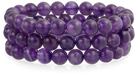 Bling Jewelry Satz Von 3 Lila Edelstein Amethyst Runde Perle 8Mm Stretch Armband Für Frauen Männer Teen Unisex Single Strand Stapelbar