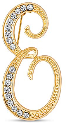 Bling Jewelry Großes Statement ABC Pave Crystal Cursive Script Monogramm Buchstaben Alphabet Initiale E Schal Revers Pin Brosche Für Frauen Gelbgold Plattiert