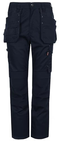 TuffStuff - Proflex Work Trousers, Navy - 36 Waist, Extra Long 35 Length - Heavy-Duty Tradesman Trousers with Knee Pad Pockets & Tuck-Away Holster Pockets - 260gsm Full Stretch Fabric, Slim Fit