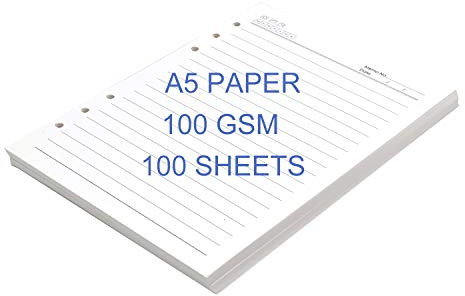 A5 Papier 6 Loch Liniert Nachfüllpapier DIN A5 Nachfülleinlagen 100 gsm Lined Paper Loose Leaf 100 Blätter / 200 Seiten für A5 6 Ring Binder Nachfüllbares Notizbuch Tagebuch Skizzenbuch Organizer