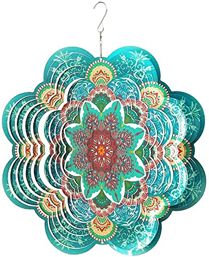 FONMY Moulin à vent en acier inoxydable 3D pour intérieur ou extérieur - Décoration de jardin - 30,5 cm - Multicolore