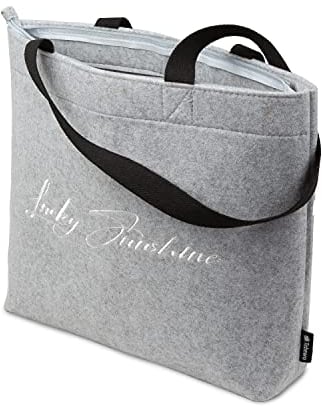 Tebewo Filztasche - Einkaufstasche - modische Shopping Bag - Einkaufskorb aus Filz - faltbare Tragetasche - mit Reißverschluss - Hellgrau bestickt