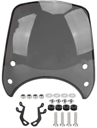 Retro Motorrad Windschutzscheibe, PC Material Windshield Windabweiser, Universal Spoiler Deflektor für 5-7 Zoll Motorrad Vordergabel Zubehör(Grau)
