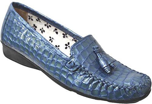 Marco, GIL Pelle Verniciata, Donna Mocassino Jeans Coccodrillo, denim blu, 36.5 EU