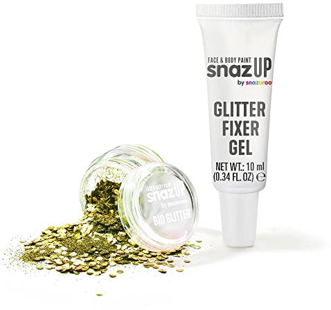Snazaroo Bio Glitter Kit, Face and Body Paint, Biodegradable Gliter, Gold Colour 5g + Fixer