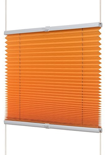 Ventanara® Fenster Plissee ohne Bohren zum Kleben Plisseerollo Wabenplissee Faltrollo verspannt inklusive Premium Klebeträgern (75 x 220 cm, orange Plissee)