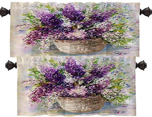 Shrahala Purple Modern Vase Bowl Kitchen Valances, Original Half Window Curtain Window Treatment Multilayer Polyester Blackout for Living Room Bathroom 2 Pack 52 x 16 in