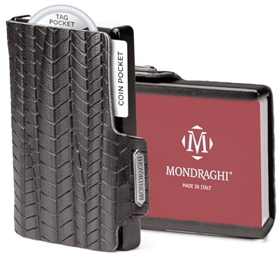 Mondraghi® Mini-Geldbörse Ultraleicht, Slim - Kreditkartenetui und Kartenetui mit Münzfach, echtes Leder - Klein und Tasche | Evolution, schwarz, Kartenhalter, Geldscheine, Münzfach…