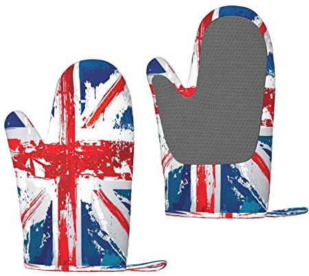 United Kingdom Union Jack Silicone Oven Mitts Anti-Slip Cooking Gloves,Heat Resistant Baking Mitts A Pair