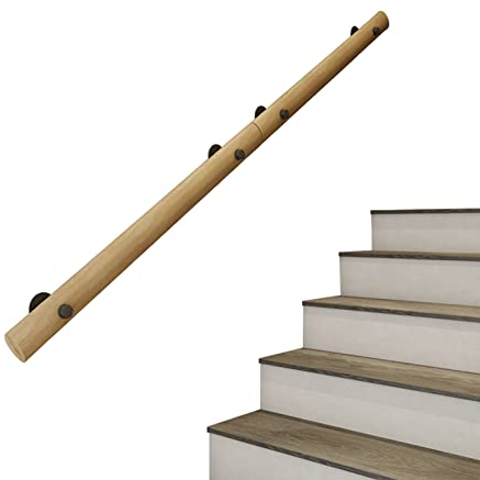 Treppengeländer-Handlauf – Komplettset. Naturholz, Massivholz, rutschfeste Treppenhandläufe, Zuhause an der Wand, Indoor-Loft-Geländer für ältere Menschen, Korridor-Stützstange (1