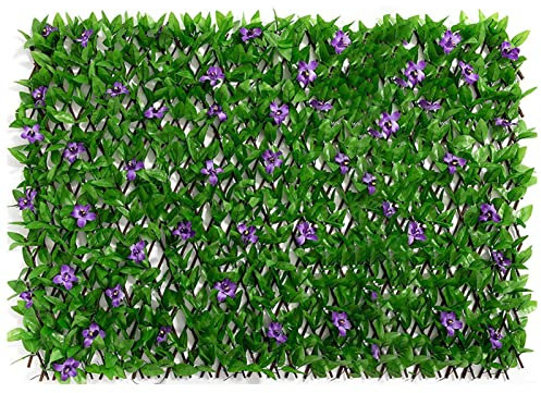 LINGJIONG Panneaux De Haie Artificiels Extensible, Haie Artificielle Treillis Extensible Brise-Vue De Clôture avec Feuilles Et Fleurs, Panneau De Confidentialité pour Jardins, Balcons Et Terrasses