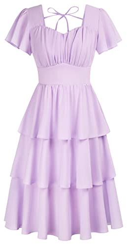 Belle Poque Women's Vintage Square Neck Midi Tea Party Dress Purple XL