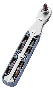 1-Piece Mini Ratchet Screwdriver Set with 4 Multi-Purpose Bits, High Torque Right Angle EDC Tool, 90 Degree Mini Offset Reversible Drive Handle