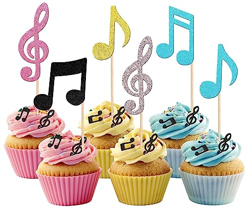 36 Stück Musik Noten Tortendeko Glitzer Kuchen Deko Musical Symbol Cupcake Toppers für Rock Musik Konzert Thema Baby Shower Hochzeit Geburtstag Party Torten Dekorationen Neu Buntes