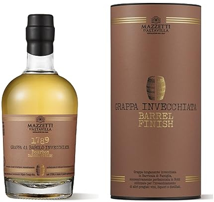 Confezione Regalo con GRAPPA di BAROLO INVECCHIATA e AFFINATA IN BOURBON CASK 50cl | Mazzetti d'Altavilla | Un distillato pregiato e dall'inimitabile personalità