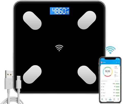Körperfettwaage Personenwaage Digital Körperwaage Smart Waage Personen Körperanalysewaage Diagnosewaage Bluetooth Waage Scale Ermittlung Analyse Körperwerte Körperfett BMI Gewicht Muskelmasse BMR Usw