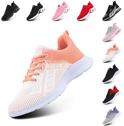 Hitmars Chaussure de Course Femme Légères Respirante Chaussures de Sport Fitness Gym Athlétiques Confortables Chaussures de Running Jogging Sneakers Orange EU 38