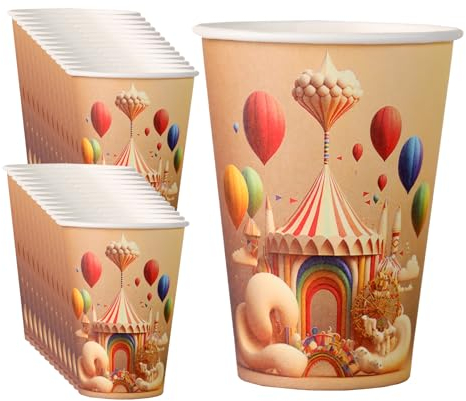 Mecup Bicchieri in Carta Fantasia Circus, Bicchieri Colorati Monouso acqua, 150 Pezzi, Tazza Caffè 200 ml, Usa e Getta, Per Bevande Calde e Fredde, Elegante, Igienici, Biodegradabili