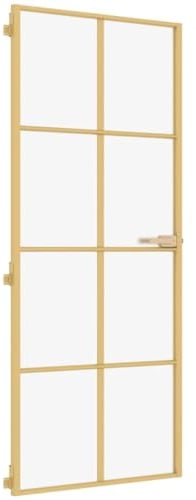 vidaXL Puerta de Interior, Puerta de Panel, Panel de Privacidad, Puerta Decorativa para Dormitorio Baño, Vidrio Templado y Aluminio Dorada