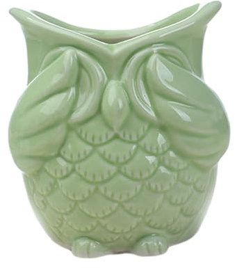 Fonowx Flower Pot Owl Planter Owl Shape Plant Pot Bonsai Pot for Office Indoor Decoration, No look Green