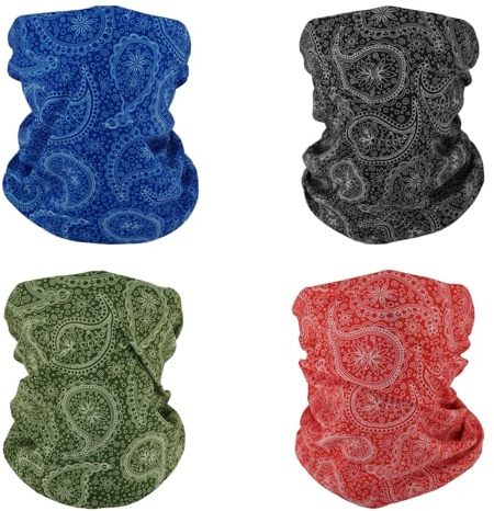 SMEHCF 4 Bandanas Polyvalents pour Femmes Hommes Bandeau Cagoule Cheveux Foulard Visage Demi Masque Cache-Cou Respirant Réutilisable Lavable Rouge Noir Vert Bleu Fleur Cajou