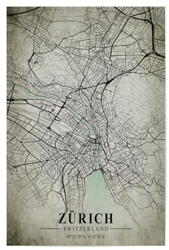artboxONE Poster 45x30 cm Städte/Zürich Vintage Zürich CityMap - Bild Stadt zürich Poster von zürich Retro