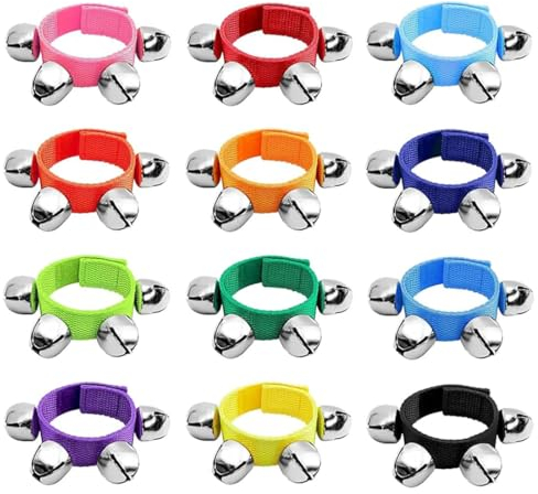 IUDWCG 12 Pcs Kinder-Handgelenkglocke, Armband mit Handgelenkglocke, Jingle Bell-Musik-Fußkettchen, Kinderspielzeug-Türklingel, frühkindliche Bildung, Tanzkurs, Percussion-Weihnachtsfeierdekorationen