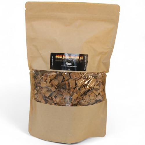 www.Smokerholz24.de BBQ Plag Räucherchips Fino Wein, 1 Liter – milde Räucherspäne aus Eichenholzfässern mit feinen Weinaromen für Grill & Smoker