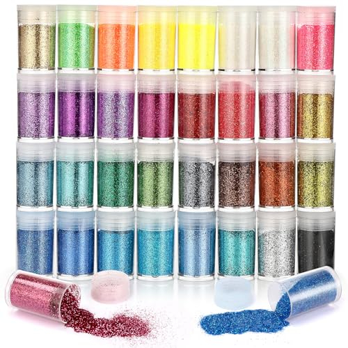 Kasanni 32 Colori glitter brillantini per decorazioni glitter unghie Per decorazioni, manicure, parrucchieri, trucco, cartoline, carta, feste, artigianato