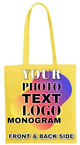 lepni.me Personalisierte Stoffbeutel | Bedrucken Sie Ihr eigenes Anfangstext Foto Logo | Stofftasche Einkaufstasche Baumwolltasche Canvas Tote Bag (M Gelb Mehrfarben)