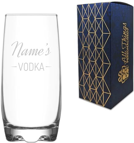 Personalised Engraved Novelty Vodka Adora Hiball Tumbler Glass with 'Name's Vodka' Design, Customise with Any Name for Any Occasion, Gift Box Included, Laser Engraved