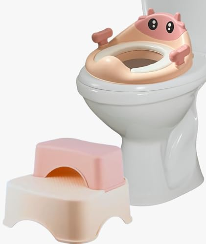 Valtom Toilettensitz Kinder mit Sitzkissen und Tritthocker, kinderfreundliches Tierdesign, 2-8 Jahre, Anti-Rutsch Vorrichtungen