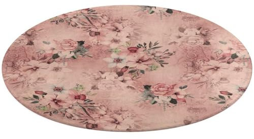 Runder Teppich, Retro-Chic, Shabby-Blumen-Design, rutschfest, saugfähig, waschbar, Badvorleger, Duschvorleger, Schlafzimmerteppich, Bodenmatte, Waschtisch, 61 x 61 cm