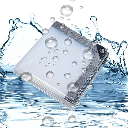 FIDSEJEONA Bâche Transparente Étanche 2.5x5m, Bâche Imperméable avec Oeillet, Bâche Transparente Imperméable Extérieur, pour Camping Balcon Jardin Plantes Serre Animaux de Compagnie Toit