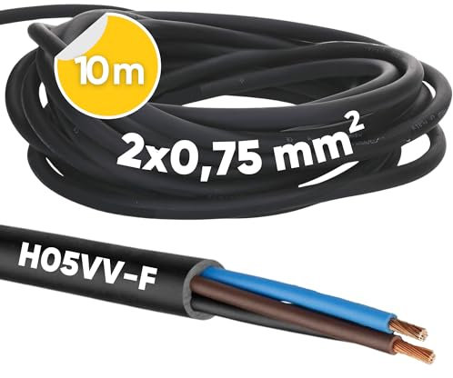 10 Meter Kalitec H05VV-F Schlauchleitung 2x0,75 mm² I Stromkabel ohne Schutzleiter I PVC Kabel für Innenbereich I Elektrokabel schwarz I Lampenkabel flexibel I Gerätekabel 2 adrig