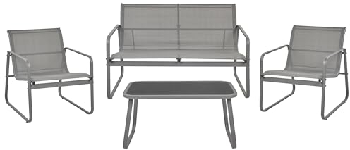 Beliani Lounge Set Metall grau 4-Sitzer Tisch Gartensofa Sessel Barrea