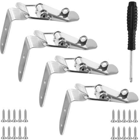 4 chiusure a scatto in acciaio inox, chiusura a 90 gradi, chiusura ad angolo, chiusura a leva, chiusura a gancio per valigie, casse, armadietti, fibbia a forchetta d'anatra