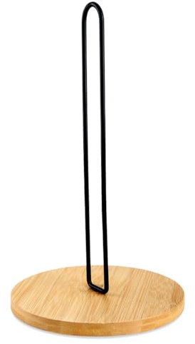 Schwarz Küchenrollenhalter, Stehend Edelstahl Küche Papierhandtuchhalter mit Runder Rutschfestem Basis Aus Holz für Standard und Jumbo Größe Küchenrollen