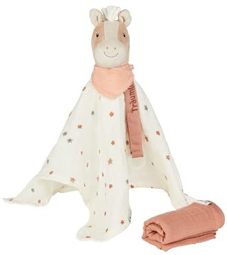 Sterntaler Schmusetuch Träumli Pferd Sunny - Baby Kuscheltuch mit Schnullerband - Baby und Kinder Schnuffeltuch mit Rassel zum Kuscheln und Greifen, aus Musselin, ecru