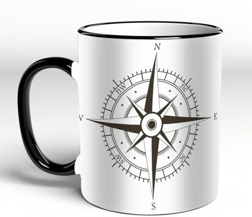 YOIUE Tazze Originali di caffè e Colazione Tazze - stampata Ceramica 11 once di tazze 330 ml Decora la tua tazza regalo,rosa dei venti bianco e nero