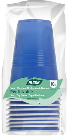 Algon | Set De Vasos Color Azul 450cc 10 Unidades - Set Vasos Plástico Resistente Y Reutilizable Diseño Moderno Y Elegante Ideal Para Fiestas Y Eventos
