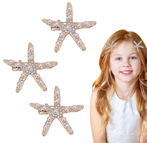 dinghaole 3 Pcs Barettes Cheveux Etoile de mer, Barrettes En Épingle À Cheveux Étoile De Mer Pour Femmes, Pinces à Cheveux Étoile de Mer, Bijoux Cheveux Etoile de Mer pour Femmes, Filles