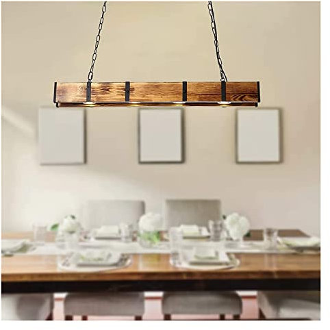 Lámpara de araña moderna, rústica, rectangular, de madera, estilo industrial, estilo granja, colgante lineal, para cocina, isla, mesa de billar, lámpara colgante, accesorio de iluminación de techo pa