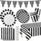 Fournitures De Fête Rayées Noir Et Blanc, Décoration De Fête En Noir Et Blanc Avec Assiettes En Papier Serviettes De Table Nappe Gobelets En Papier Drapeaux Pour Anniversaire Mariage Baby Shower